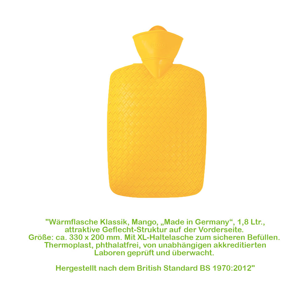 Hugo Frosch Klassik Wärmflasche 1,8 L, Geflecht-Optik, Mango