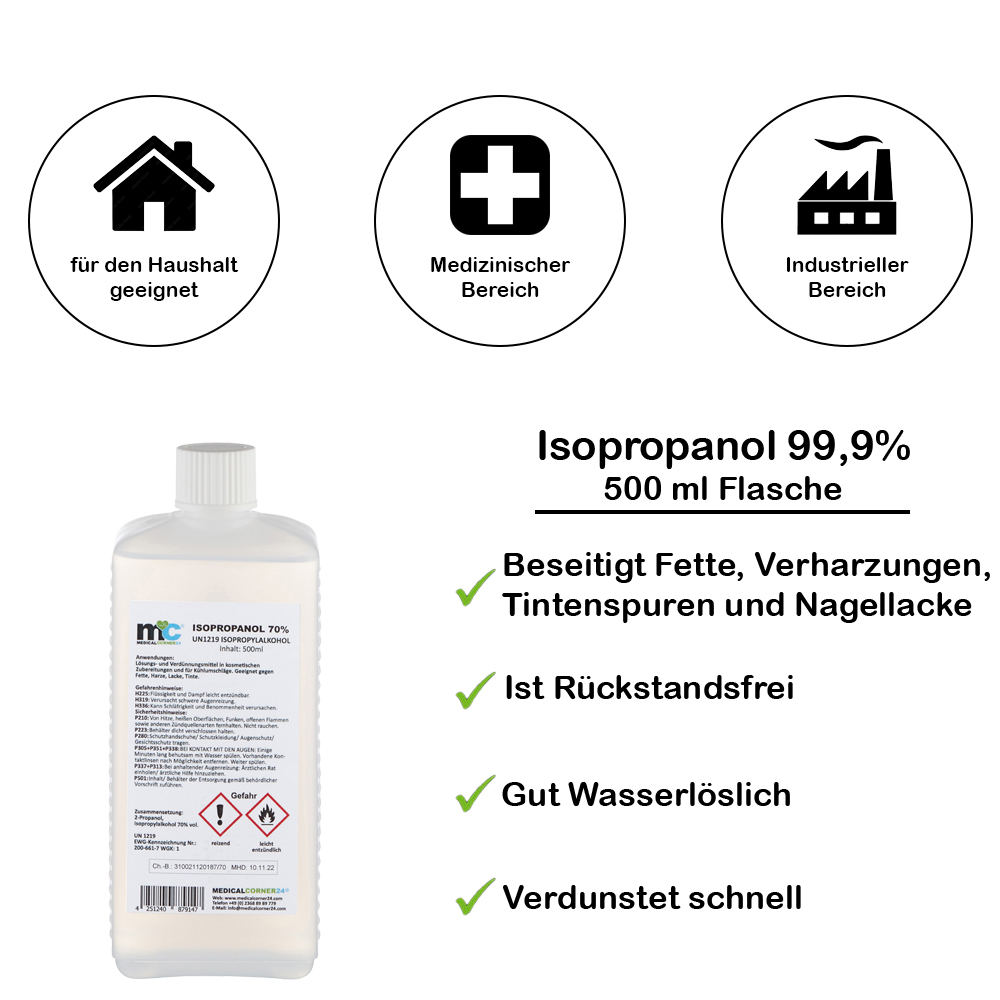 Medicalcorner24 Isopropanol 99,9 %, Isopropylalkohol, 500 ml