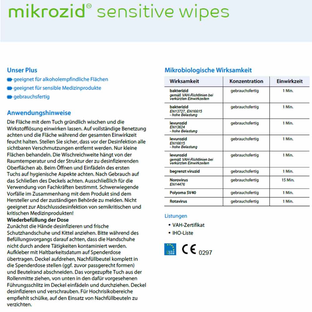 Schülke mikrozid® sensitive wipes premium, Desinfektionstücher, 50 St.