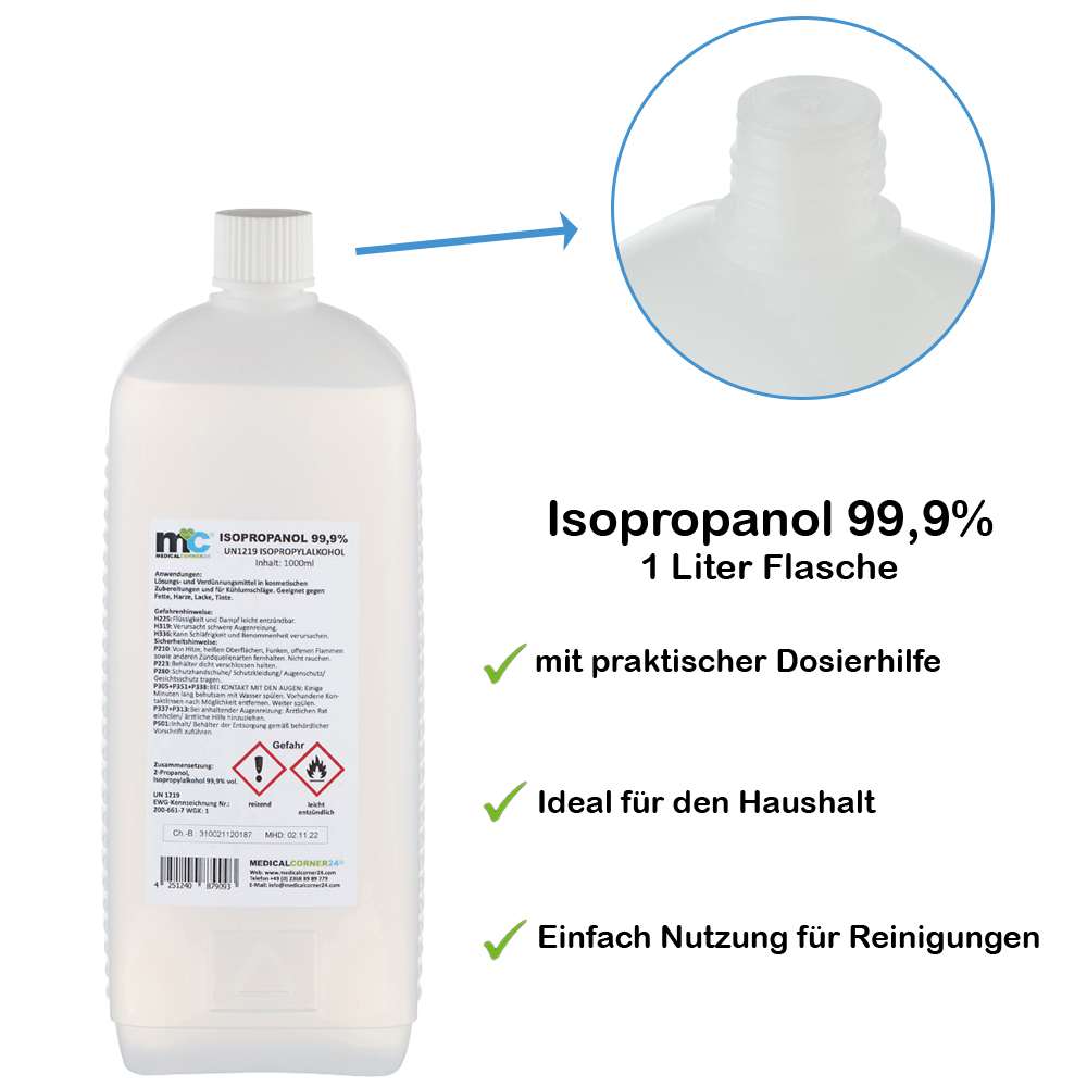 Isopropanol 99,9 %, Isopropylalkohol, Reinigung 1.000 ml