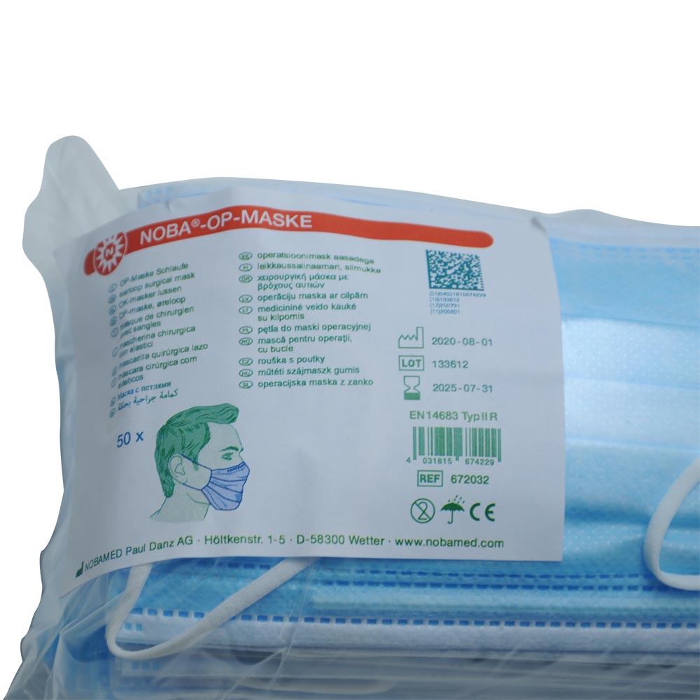NOBA® medizinischer Mundschutz mit Gummizug, OP-Maske, blau, 50 Stück