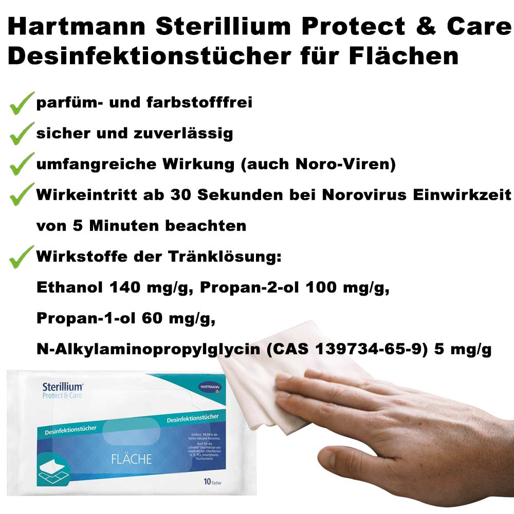 Hartmann Sterillium Protect & Care Desinfektionstücher, Flächen, 10St