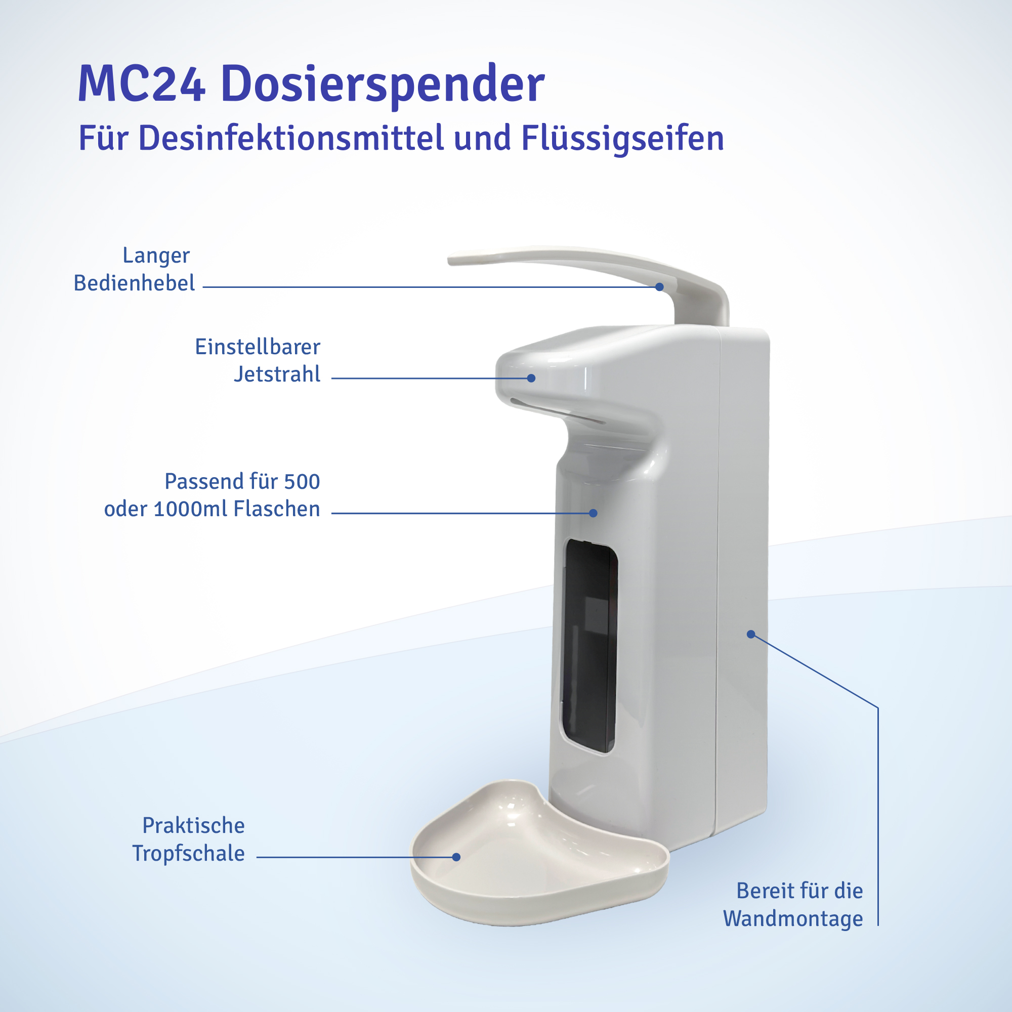 Dosierspender mit langem Armhebel für 500 und 1000ml Euro-Flaschen, weiß