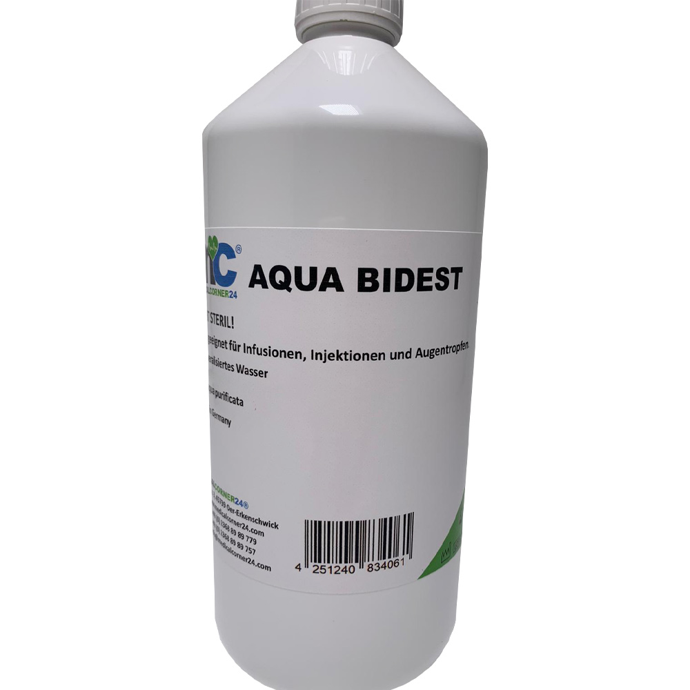 Bidestilliertes Wasser AQUA BIDEST, Laborwasser Reinst-Wasser, 23x1 L