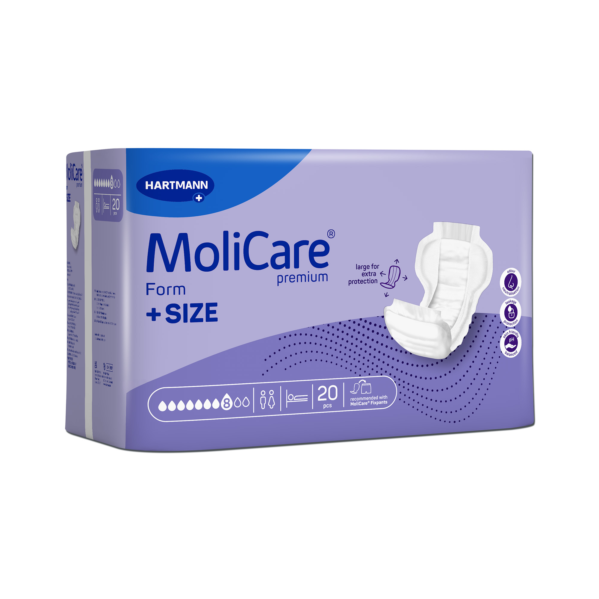 Hartmann MoliCare® Premium Form, +SIZE, 8 Tropfen, violett, 18 Stück