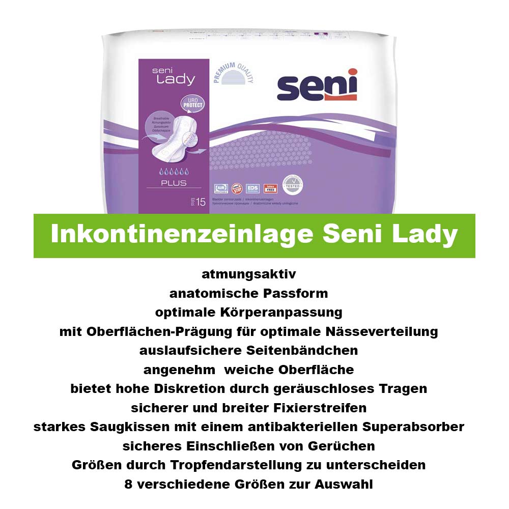 Seni Lady Inkontinenzeinlagen, atmungsaktiv, diskret, Plus, 1x 15St