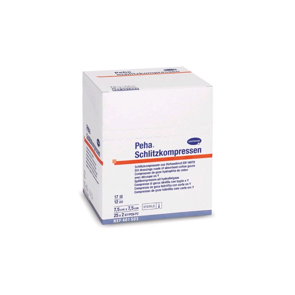 Hartmann Peha Schlitzkompressen, Verbandmull, 25 x 2 St., 7,5 x 7,5 cm