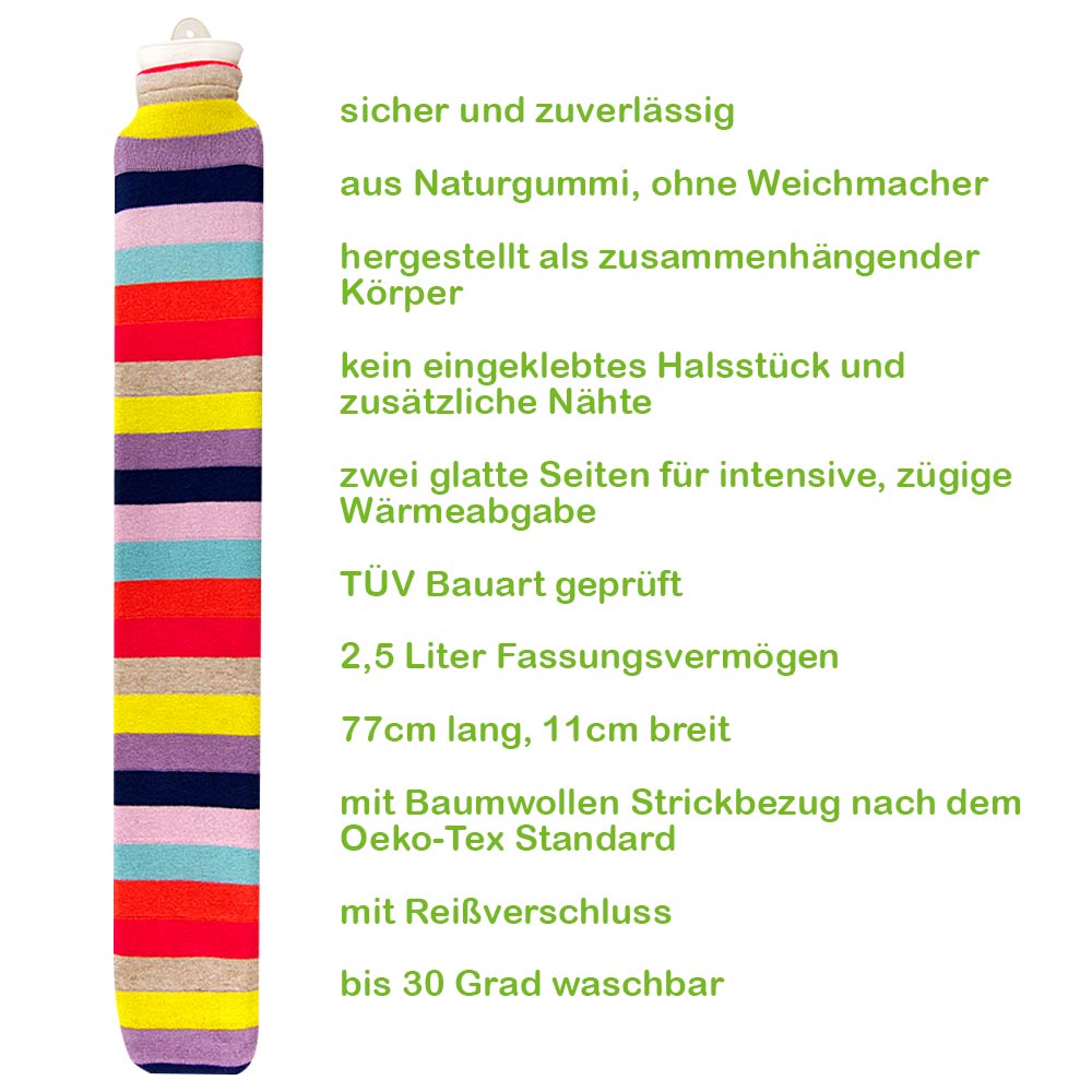 Sänger Wärmflasche LONGI "Kunterbunt", mit Strickbezug aus Baumwolle