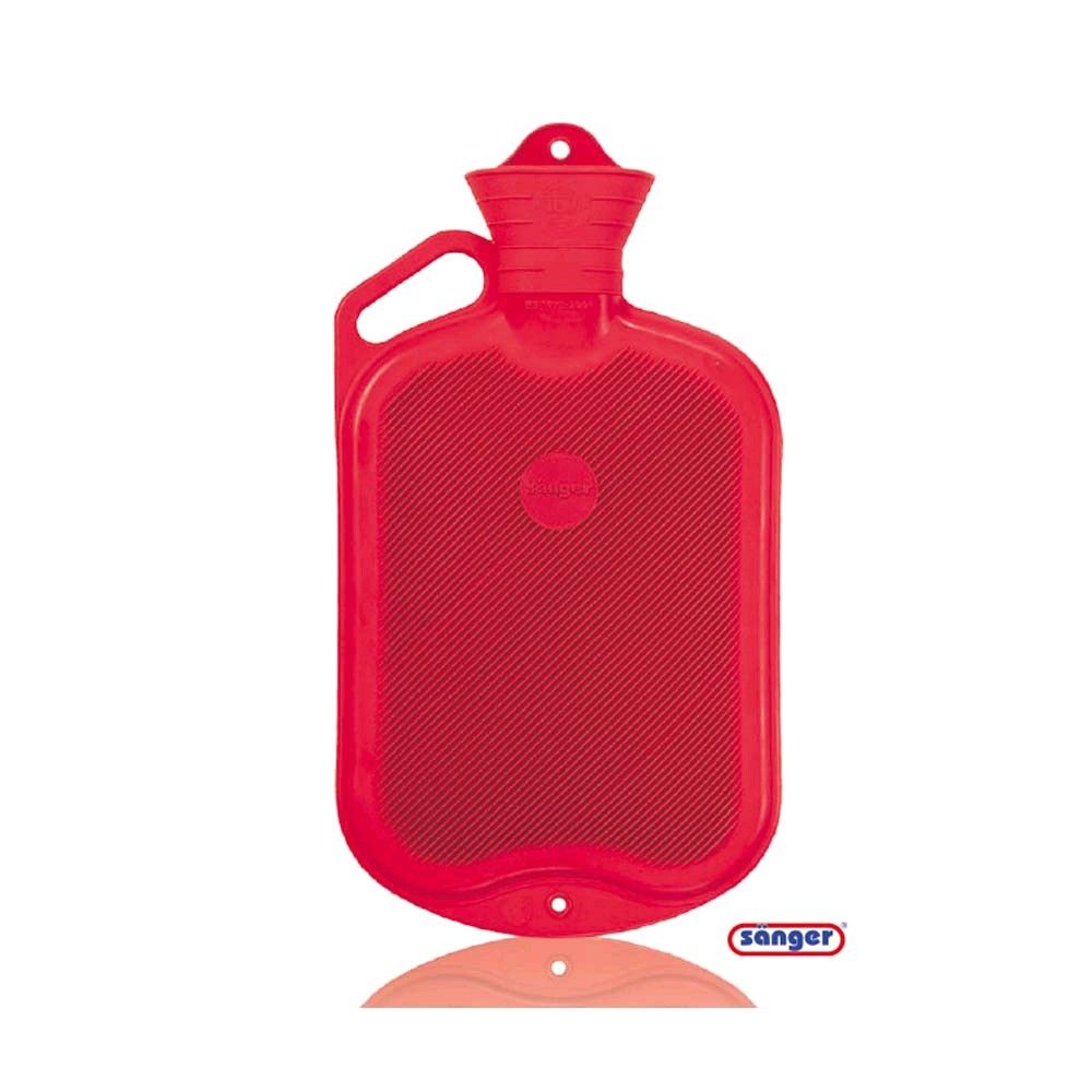 Sänger Wärmflasche mit Griff, 2 Liter, Naturgummi, Halblamellen, rot