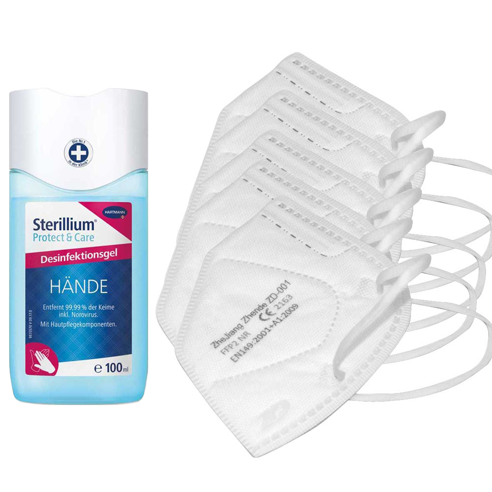 Pandemieschutz Set mit 5 FFP2-Masken, 100ml Desinfektionsgel