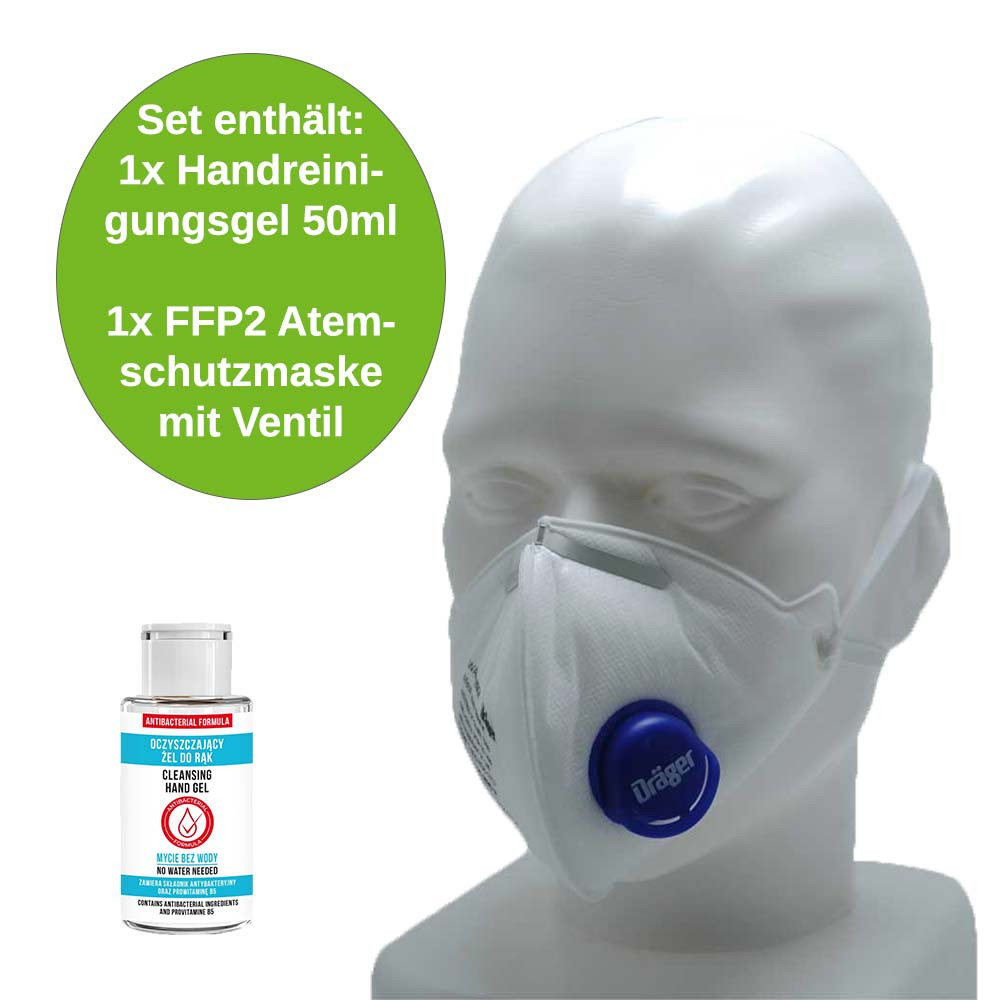 MC24 Set, 1x Dräger FFP2/N95 Atemschutz m. Ventil + Handreinigungsgel