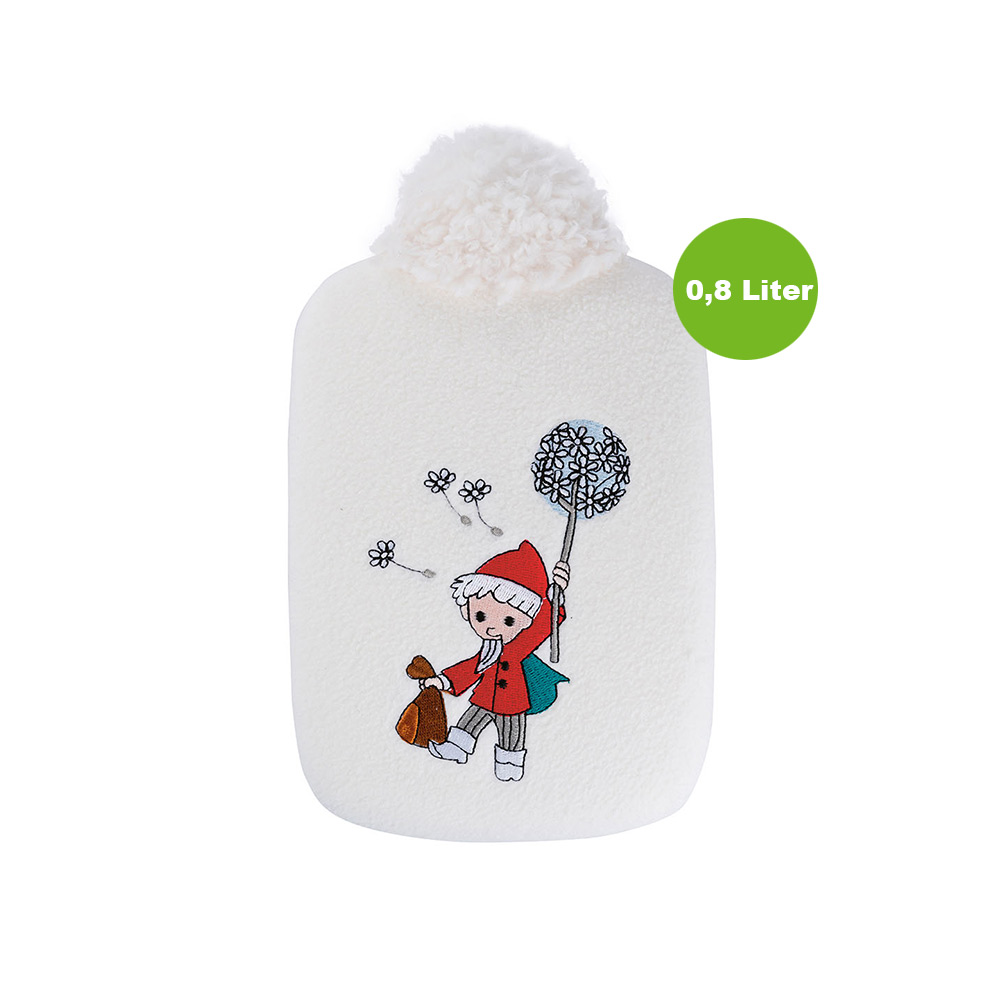 Hugo Frosch Öko Wärmflasche 0,8 L, Softfleece, Sandmann, weiß