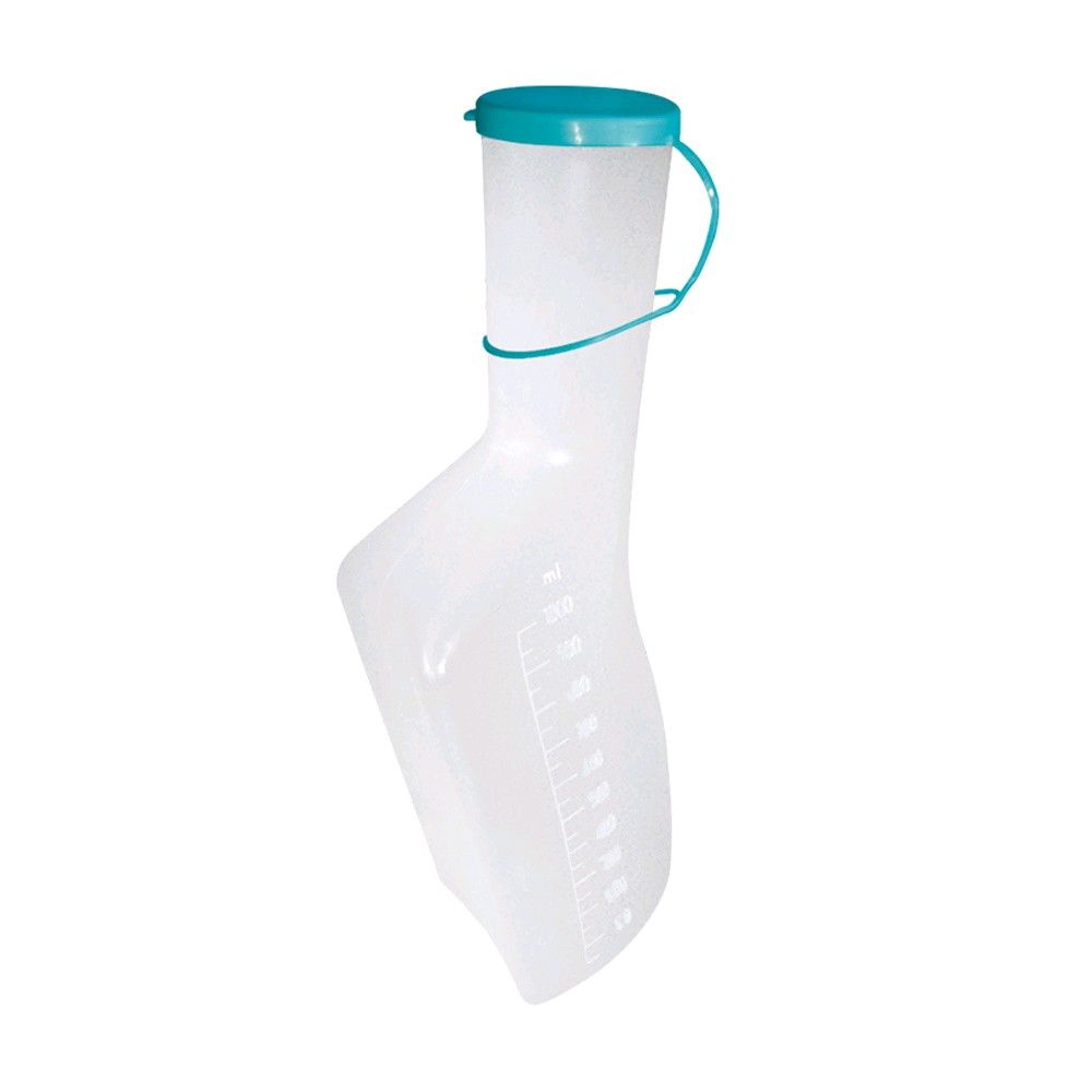 Ratiomed Urinflasche Männer, eckig, durchscheinend, grüner Deckel, 1 L