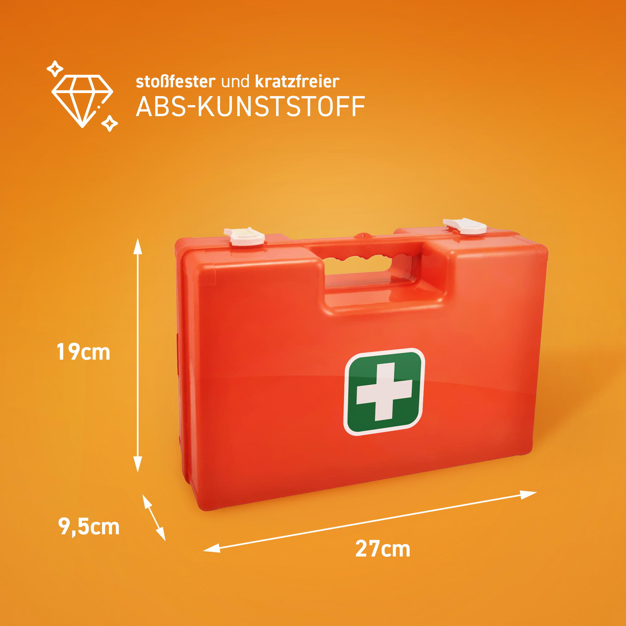 Medicalcorner24 Erste Hilfe Koffer leer, ABS-Kunststoff, 27x19x9,5cm