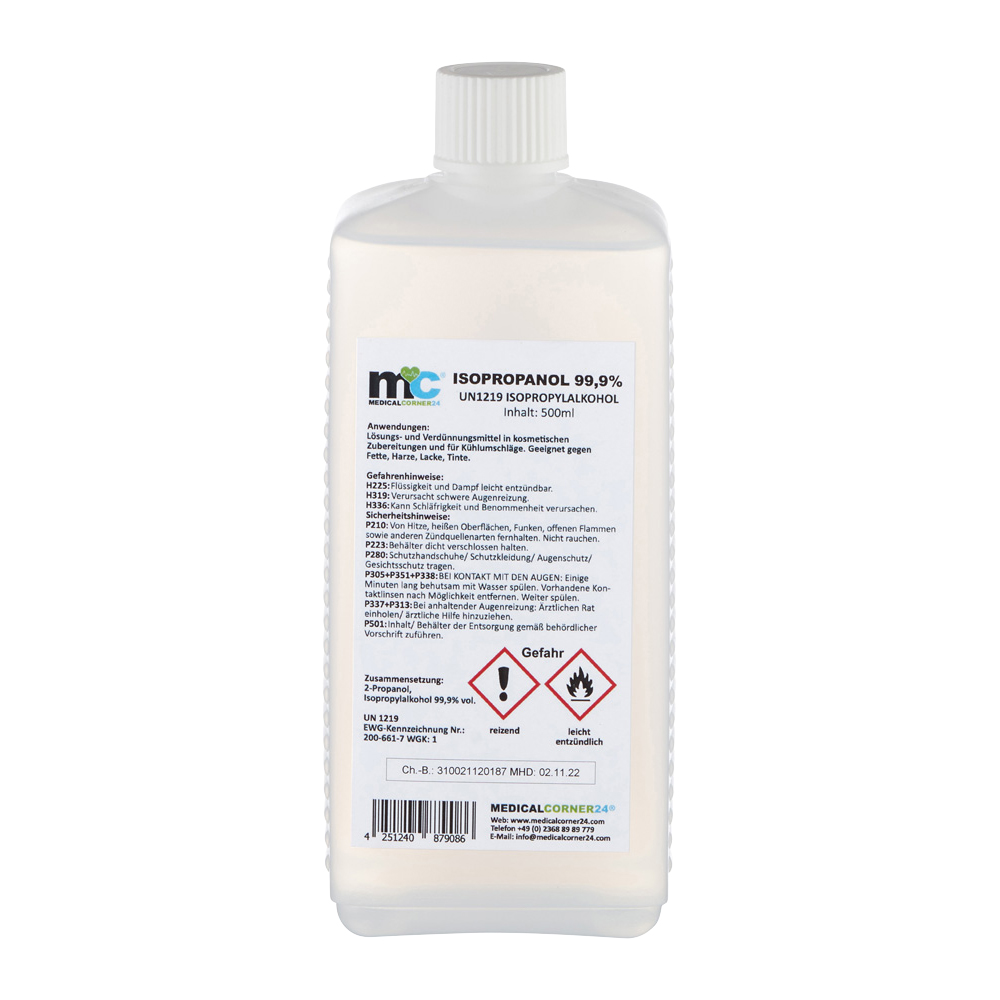 Medicalcorner24 Isopropanol 99,9 %, Isopropylalkohol, 500 ml