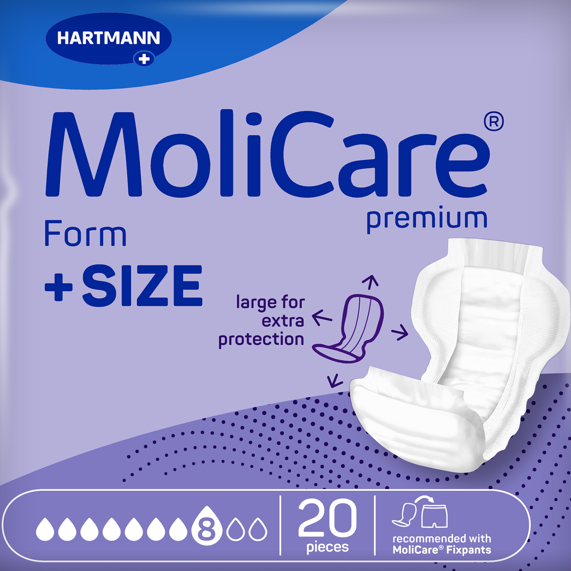 Hartmann MoliCare® Premium Form, +SIZE, 8 Tropfen, violett, 18 Stück