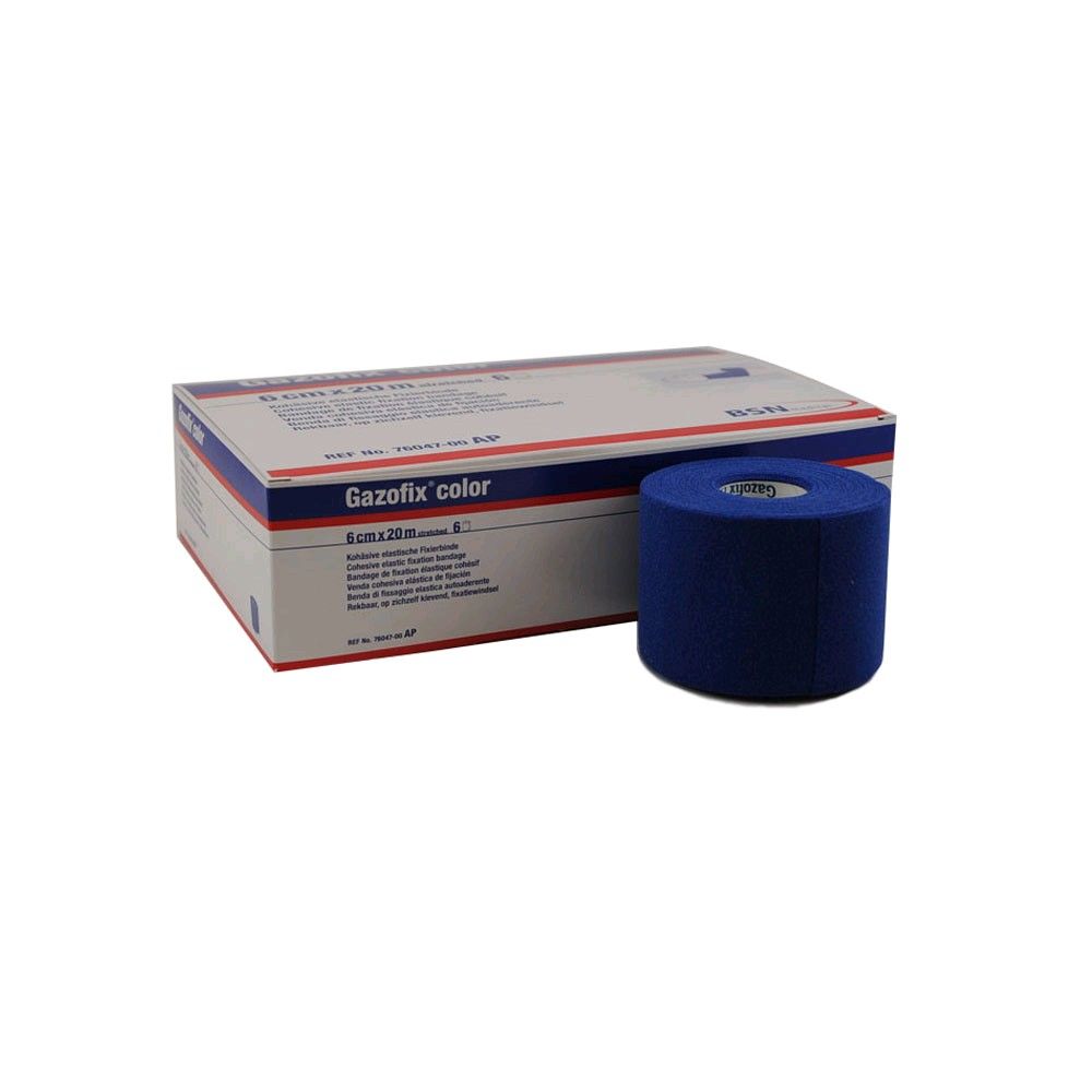 Gazofix color Fixierbinde von BSN, kohäsiv, elastisch 20mx6cm, blau