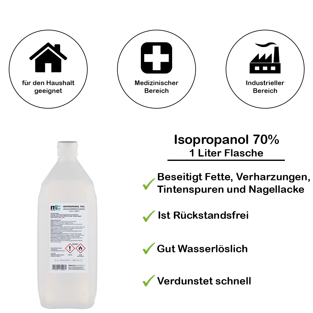 Medicalcorner24 Isopropanol 70%, Isopropylalkohol 1 Liter Sprühflasche