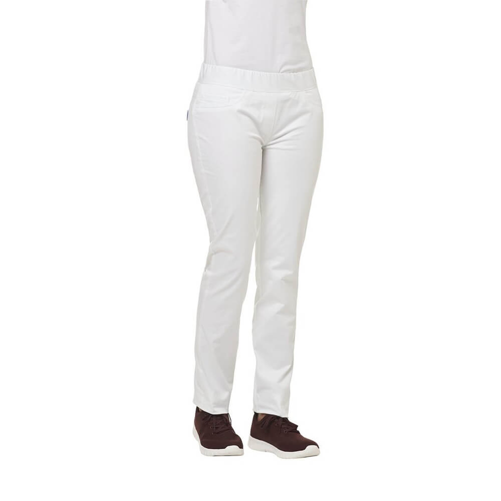 Leiber Damenhose mit Rundumgummizug, 2 Gesäßtaschen, Weiß, Gr. 48