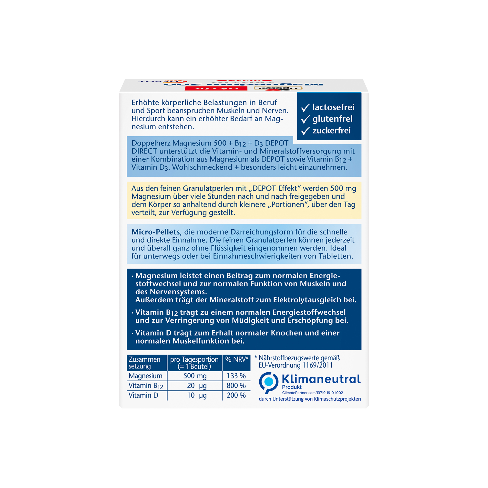 Doppelherz aktiv Magnesium 500 + B12 + D3 Depot, direct, 20 Portionen