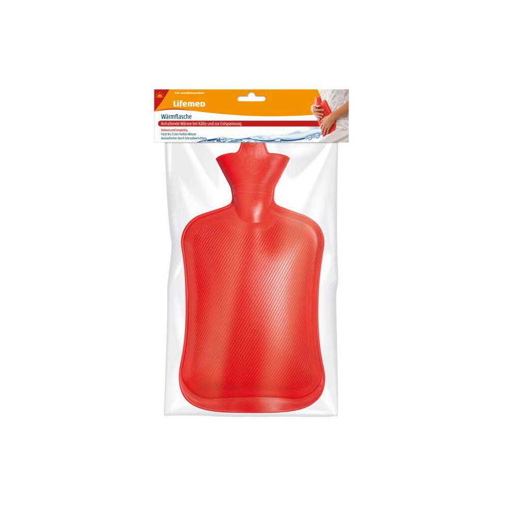 Wärmflasche 2L, Schraubverschluss, 32,5x20,3cm, von Lifemed®, rot