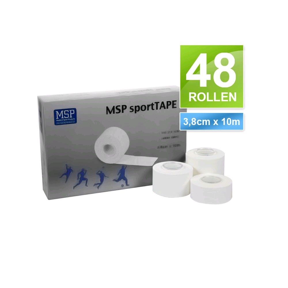 MSP sportTape, Tapeverband, hohe Klebekraft, 3,8cmx10m, 48 St., weiß