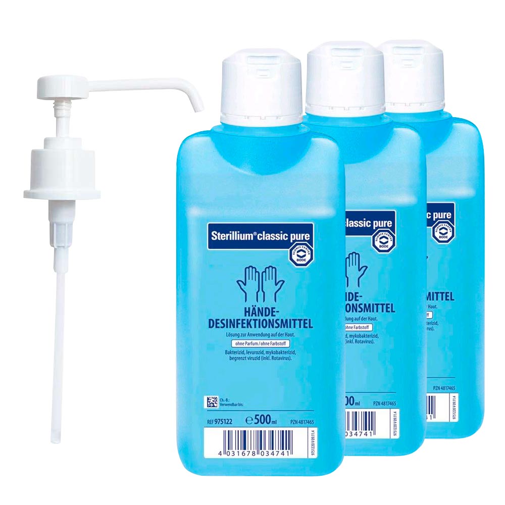 Bode Sterillium Classic Pure Händedesinfektion 3x 500ml, Dosierpumpe