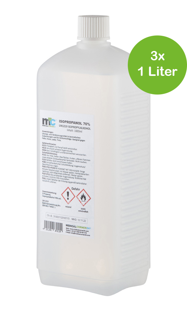 MC24 3 x 1 Liter Isopropanol 70%, Isopropylalkohol, 2-Propanol Alkohol