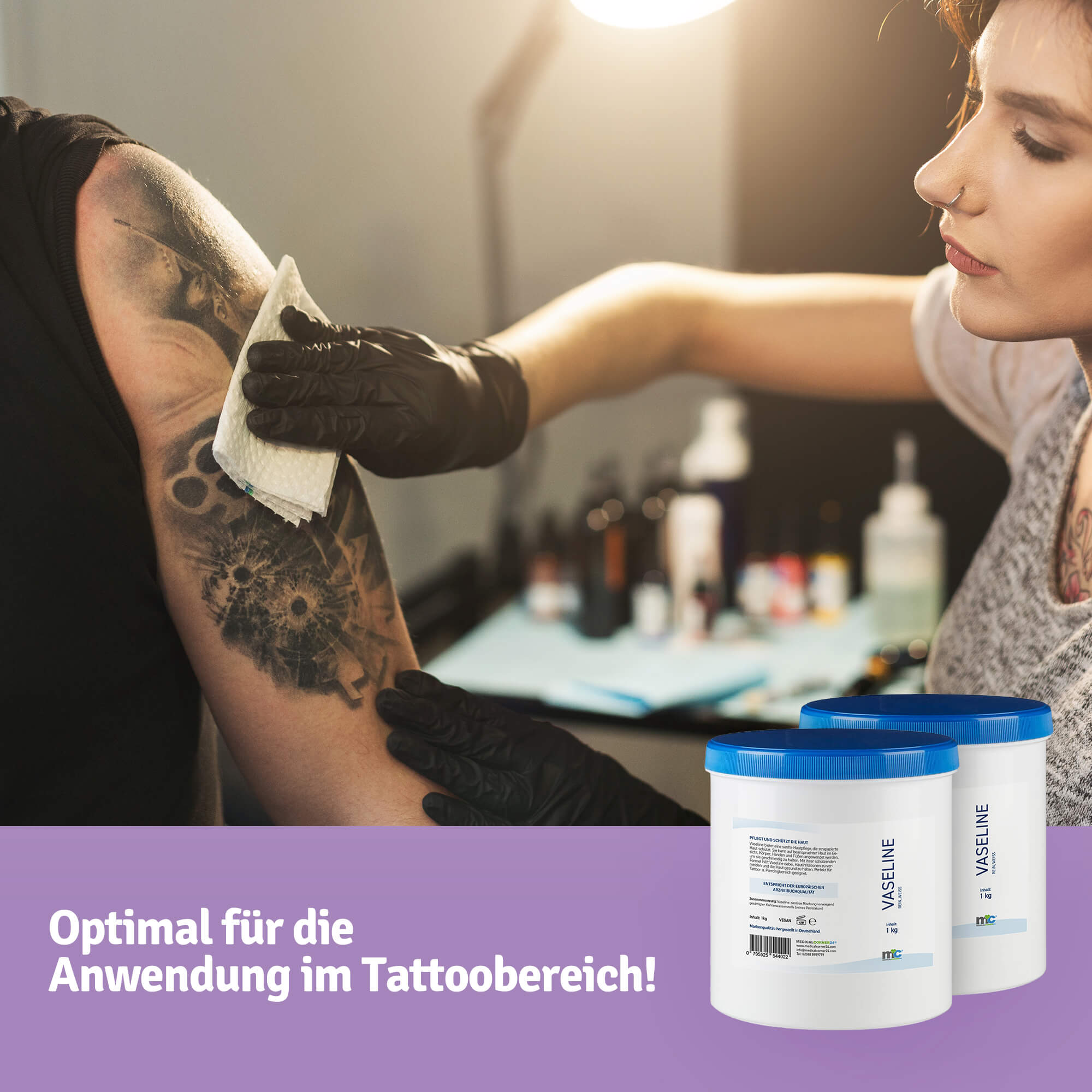 Vaseline, rein, weiß, für Tattoo- u. Piercingbereich, Hautpflege, 1 kg