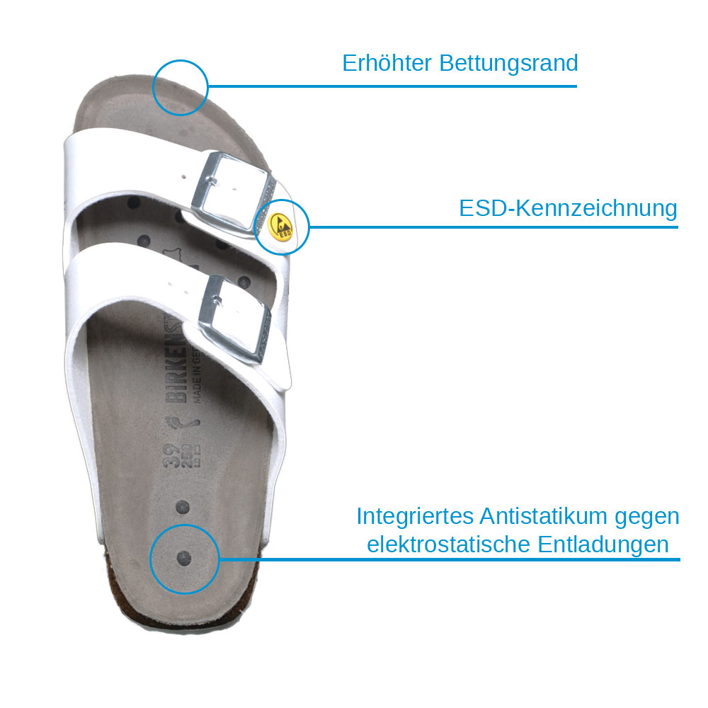 Birkenstock Arizona ESD, TÜV-geprüft, weiß, Gr. 38