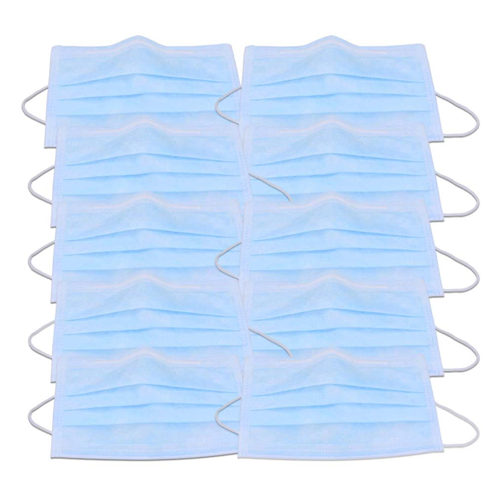 Set mit 10x Mundschutz mit Gummizug, 3-lagig, blau