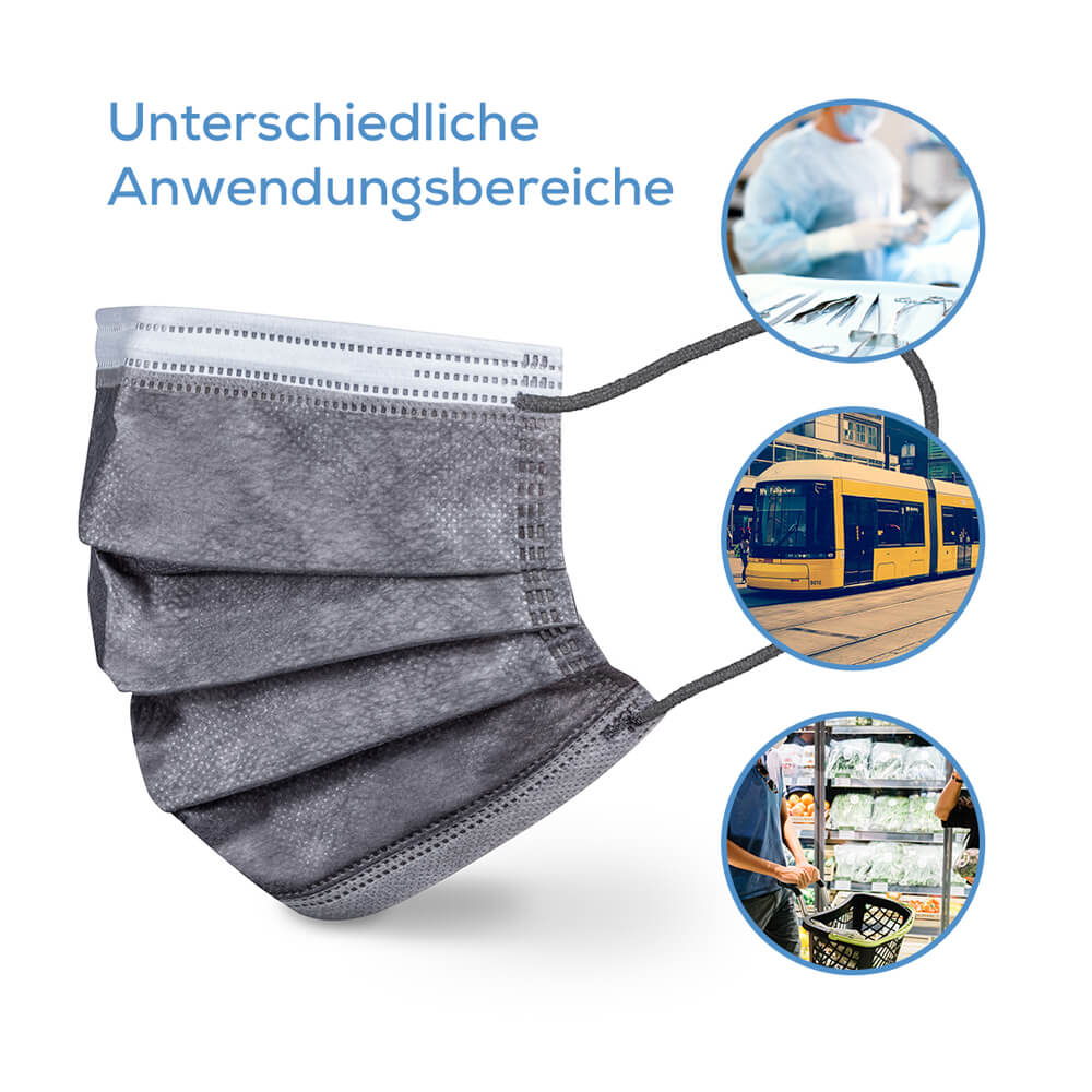 Medizinische Masken, Mundschutz, 3-lagig, Beurer, grau, 10 Stück