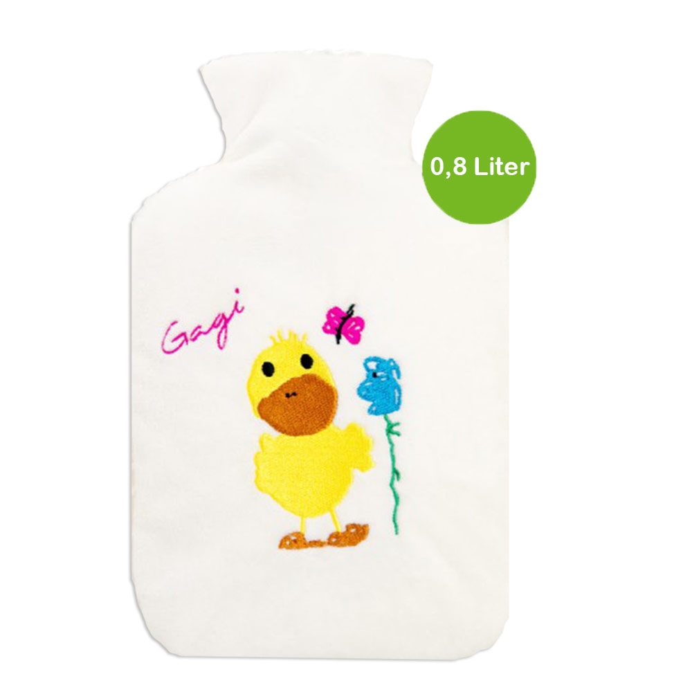 Hugo Frosch Öko Wärmflasche 0,8 L, Flauschbezug, Gagi weiß