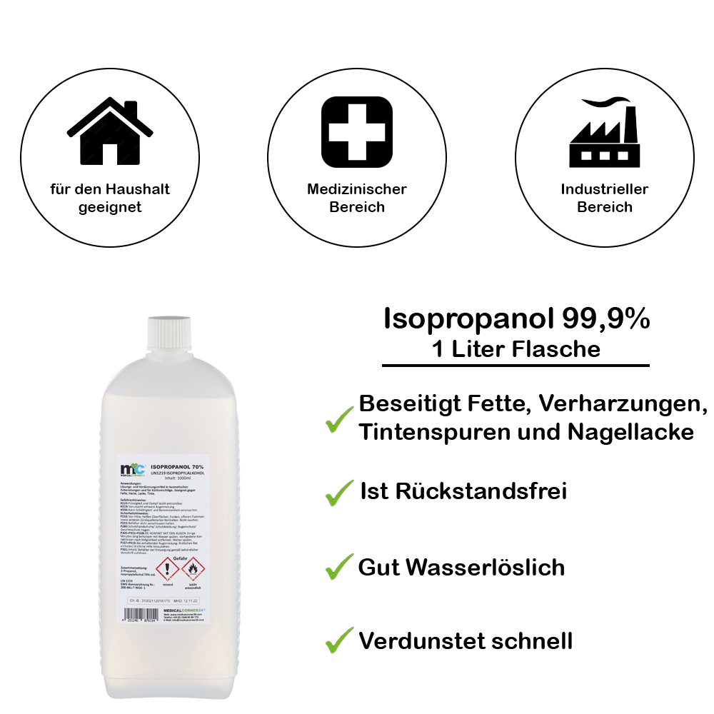 Isopropanol 99,9 %, Isopropylalkohol, Reinigung 1.000 ml