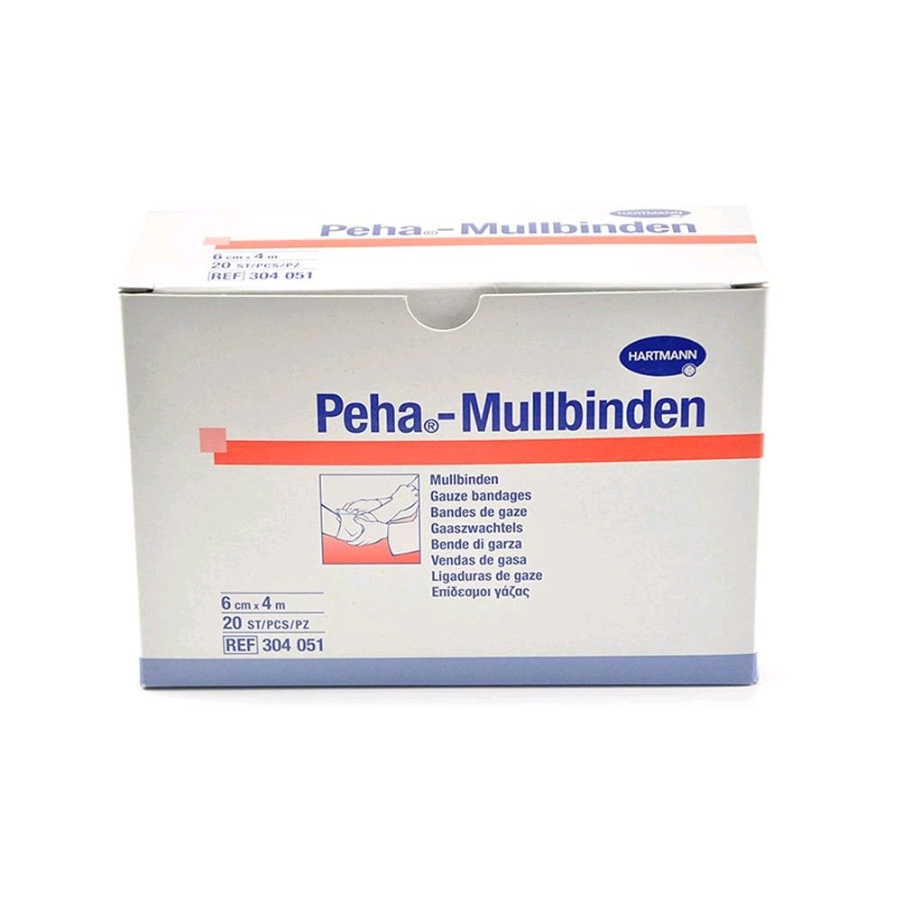 Peha Mullbinden von Hartmann, Fixierbinden, weiß, 20 Stück, 4 cm x 4 m