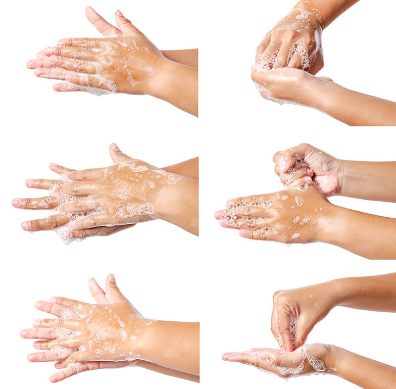 Die korrekte Anwendung der medizinischen Seife ist relevant für die Handhygiene Ein Schaubild zeigt die korrekte Anwendung von medizinischer Seife