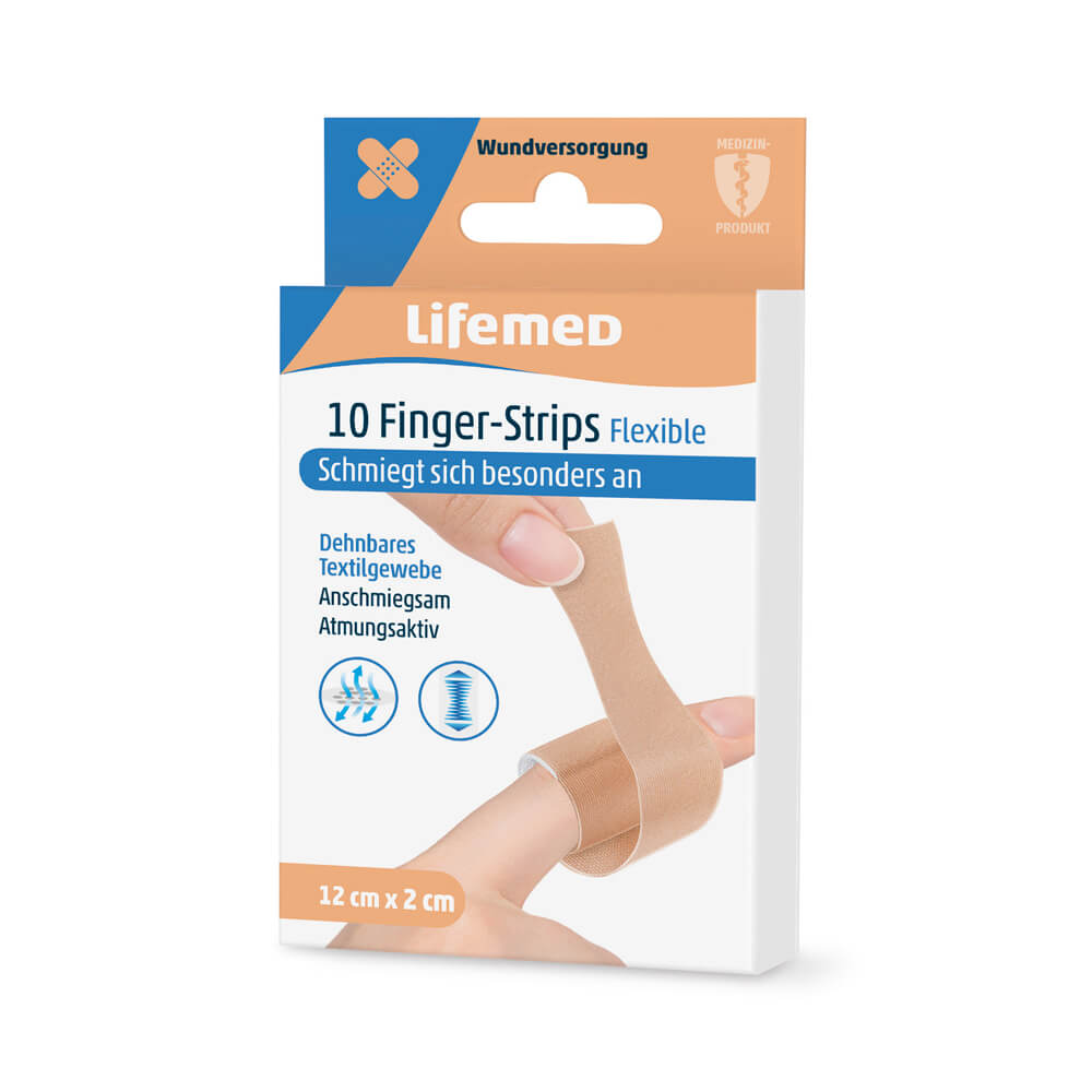 Fingerstrips Flexible, Pflasterstrips, hautfarben, 2x12cm, Lifemed®, 10 Stück