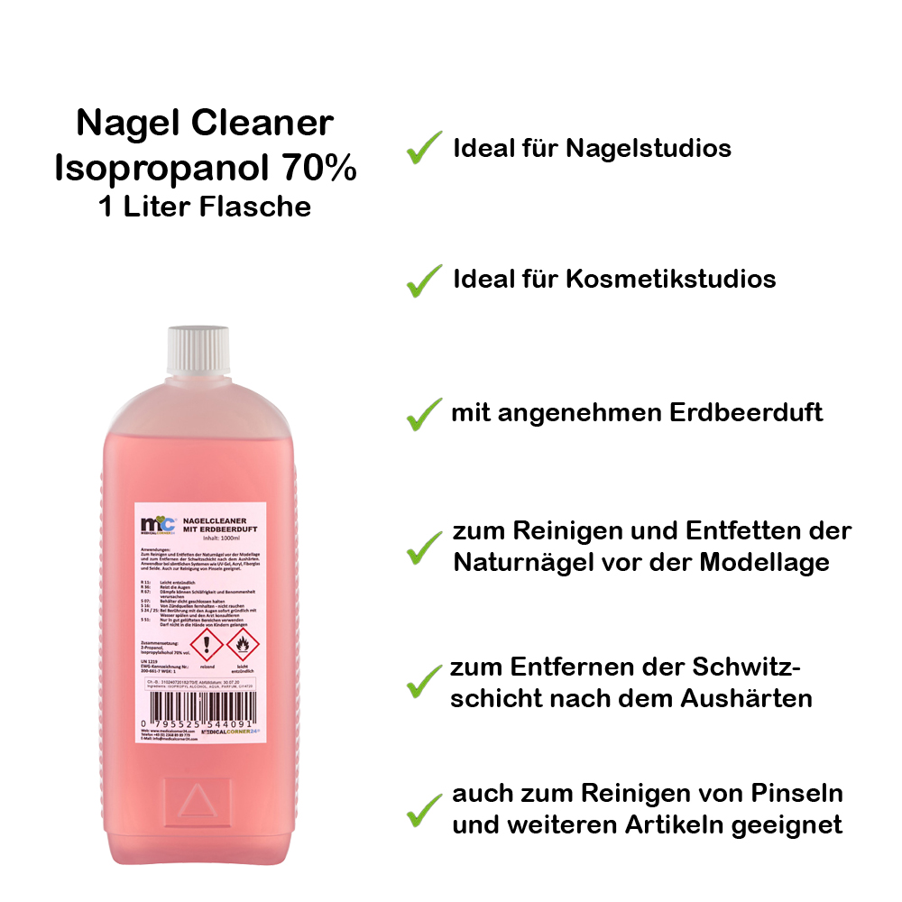 Nagellackentferner, Isopropanol 70%, Entfetter, Erdbeerduft, 1.000 ml