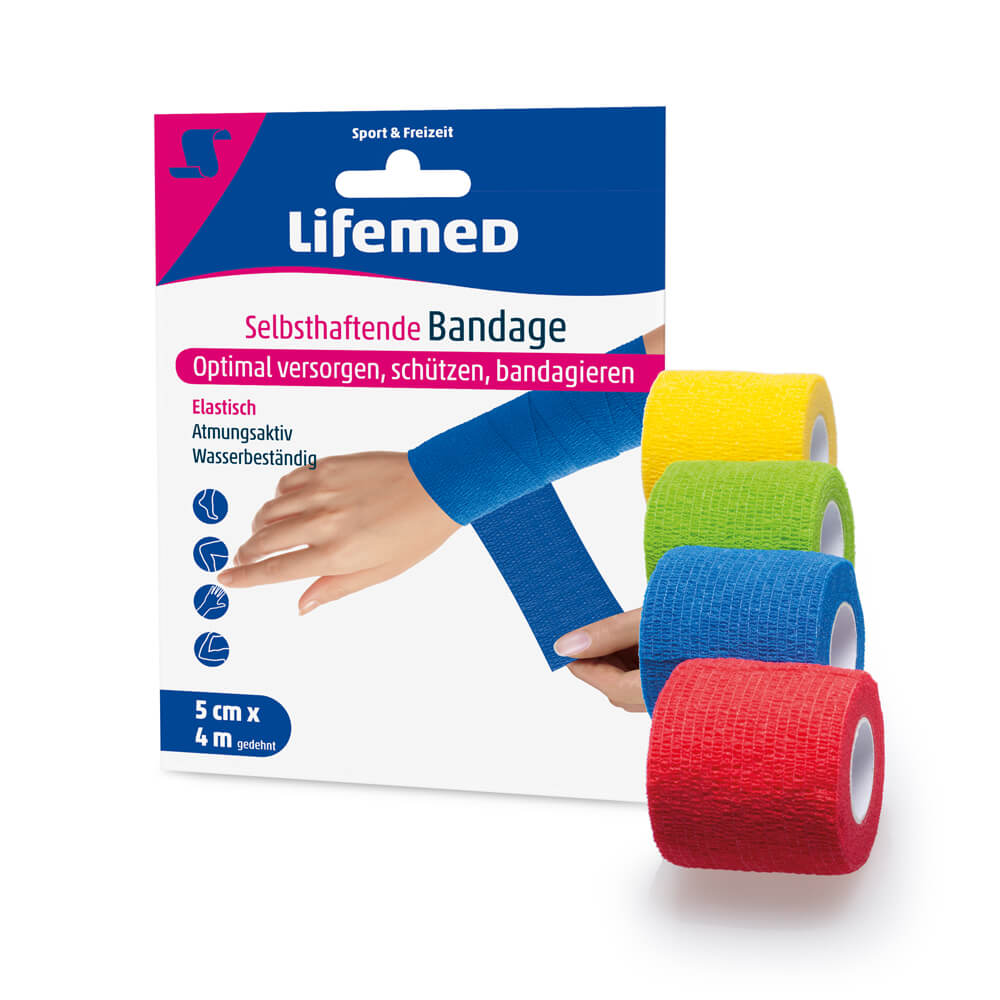 Bandage, selbsthaftend, farbig, von Lifemed®, 4 Rollen, 4m x 5cm