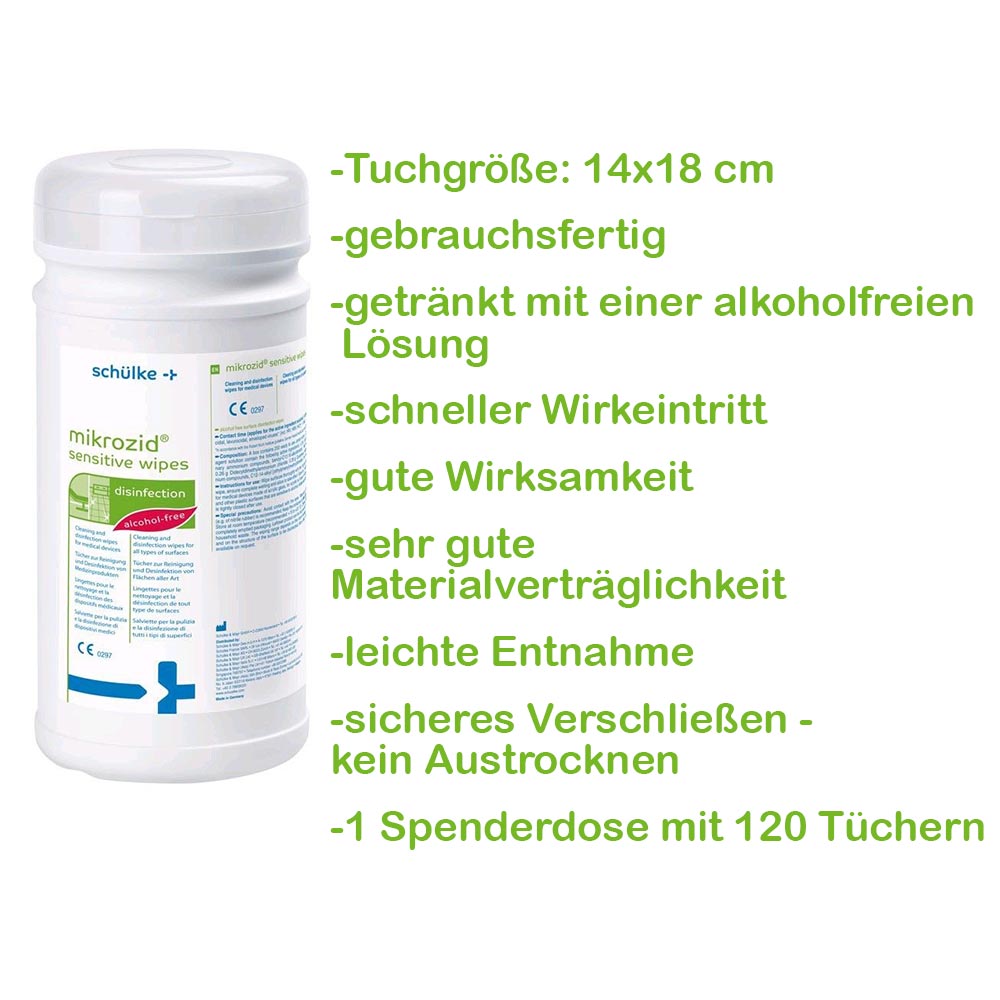 Schülke Mikrozid® Sensitive Desinfektionstücher, 14x18cm, 120St, Dose