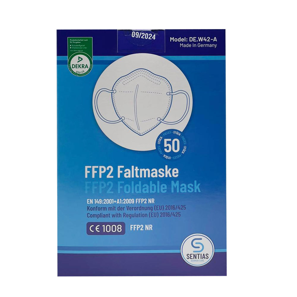 FFP2 Atemschutzmaske zum Falten von Sentias, Made in Germany, 50 Stück im Karton