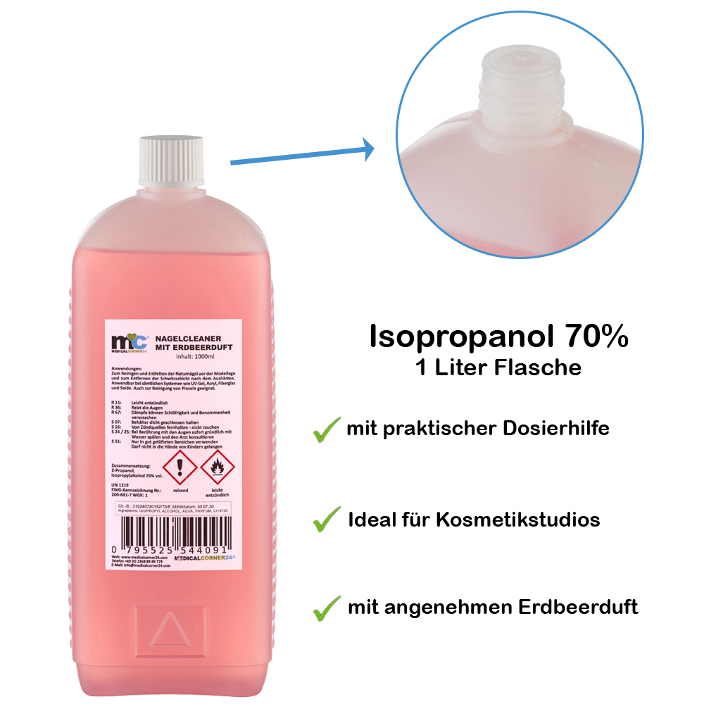 Nagellackentferner, Isopropanol 70%, Entfetter, Erdbeerduft, 1.000 ml