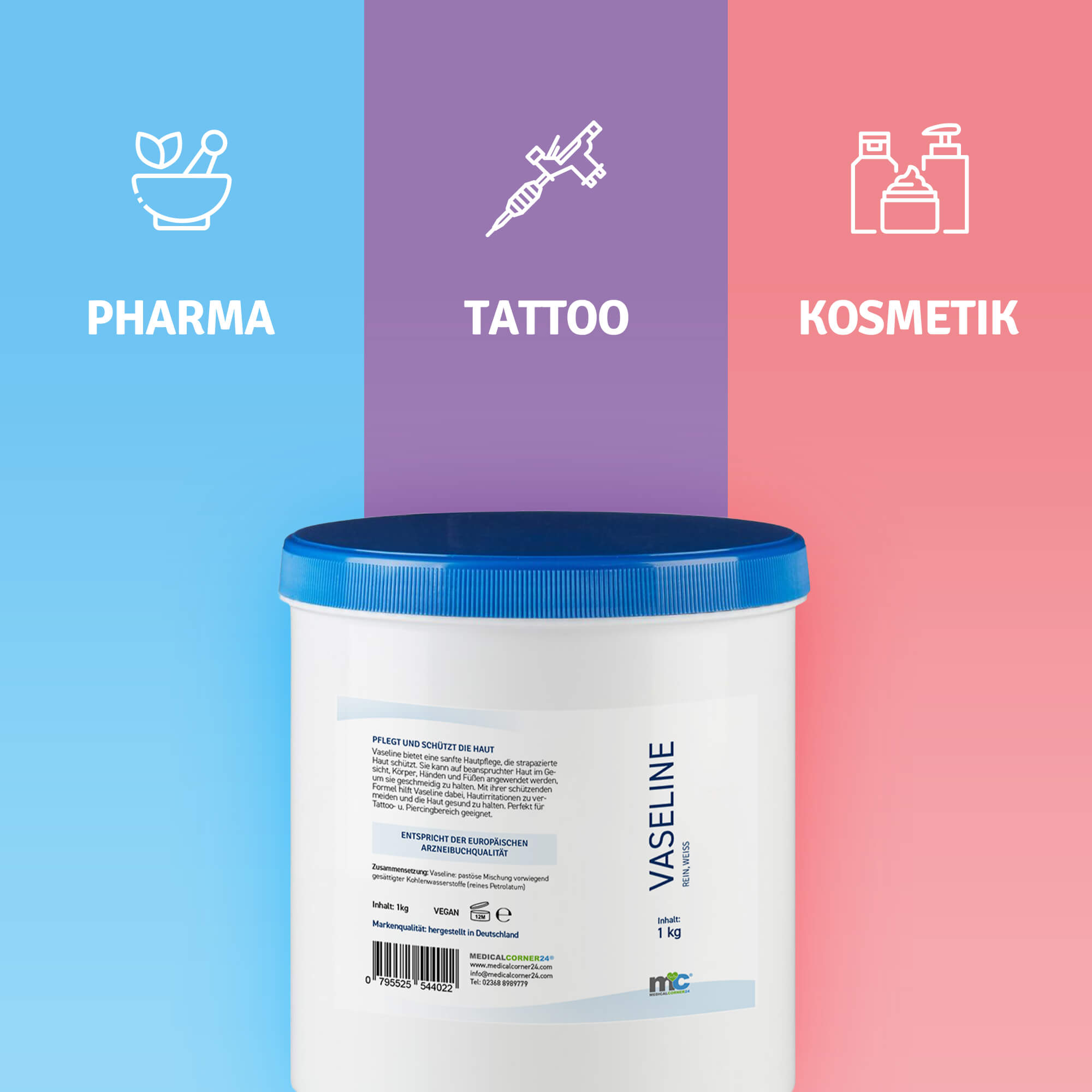 Vaseline, rein, weiß, für Tattoo- u. Piercingbereich, Hautpflege, 1 kg