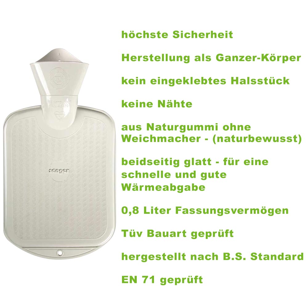 Sänger Wärmflasche  0,8 L, Kinder, glatt, nahtlos, weiß